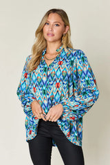 Trendsi Double Take Full Size Printed Balloon Sleeve Blouse - Shirts