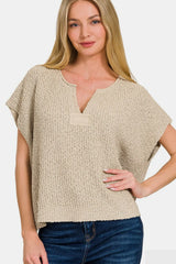 Trendsi Zenana Short Sleeve Side Slit Sweater -