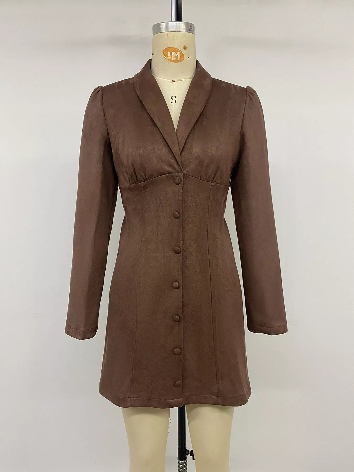 Trendsi Button-Front Long Sleeve Blazer Dress -