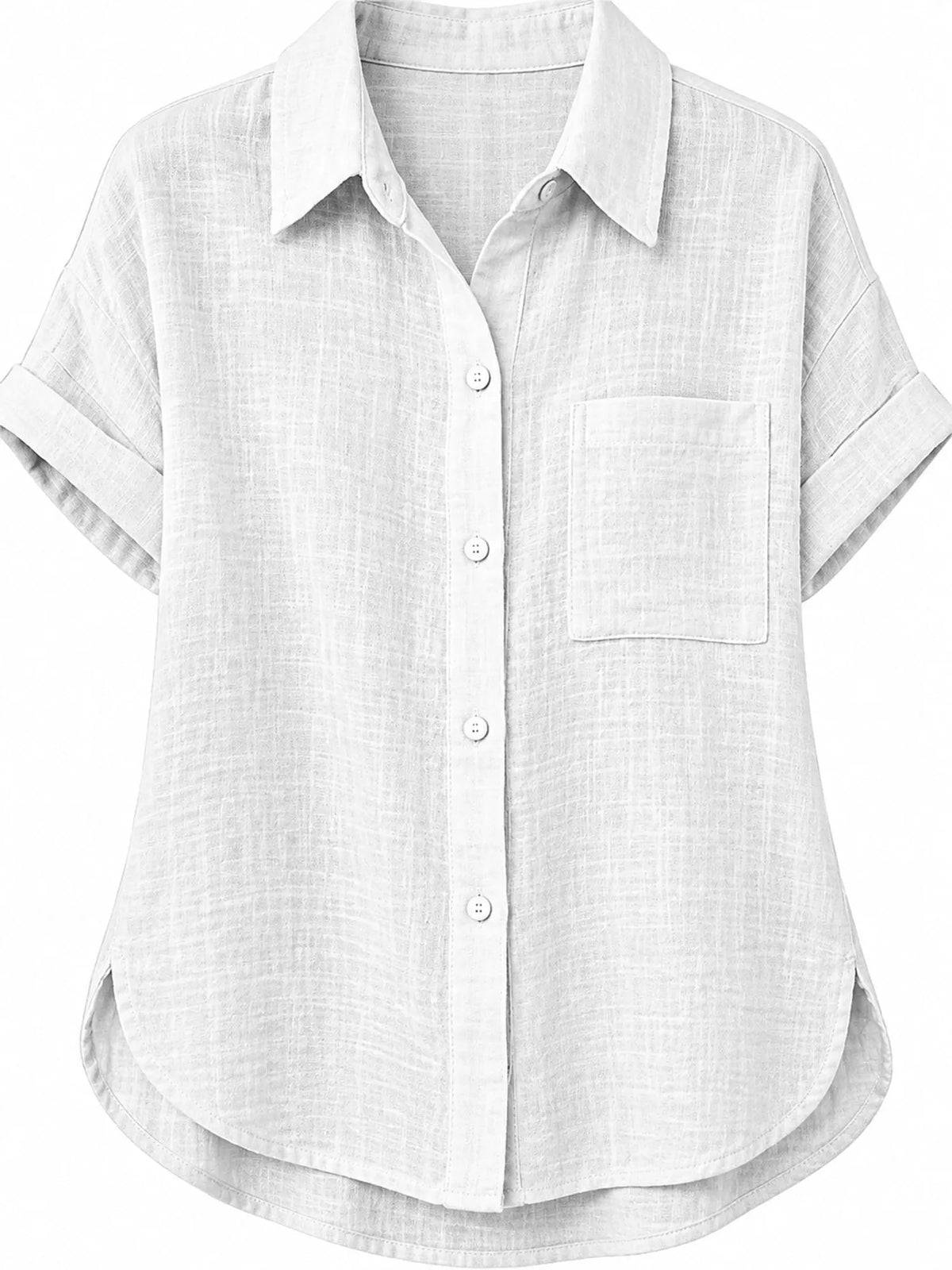 Women's Button Up Short Sleeve Shirt in white — collar detail view