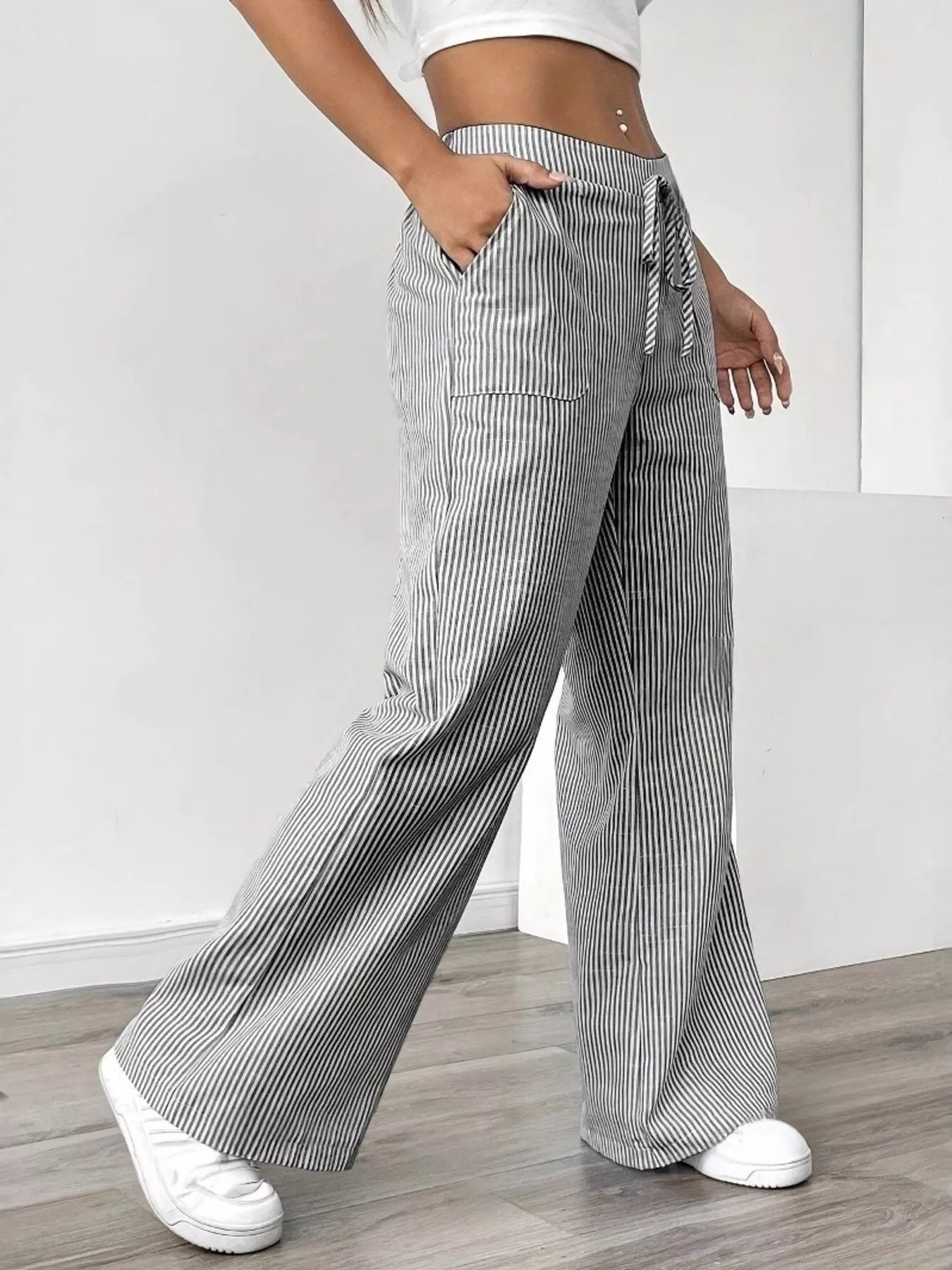 Trendsi Striped Drawstring Wide-Leg Pants -