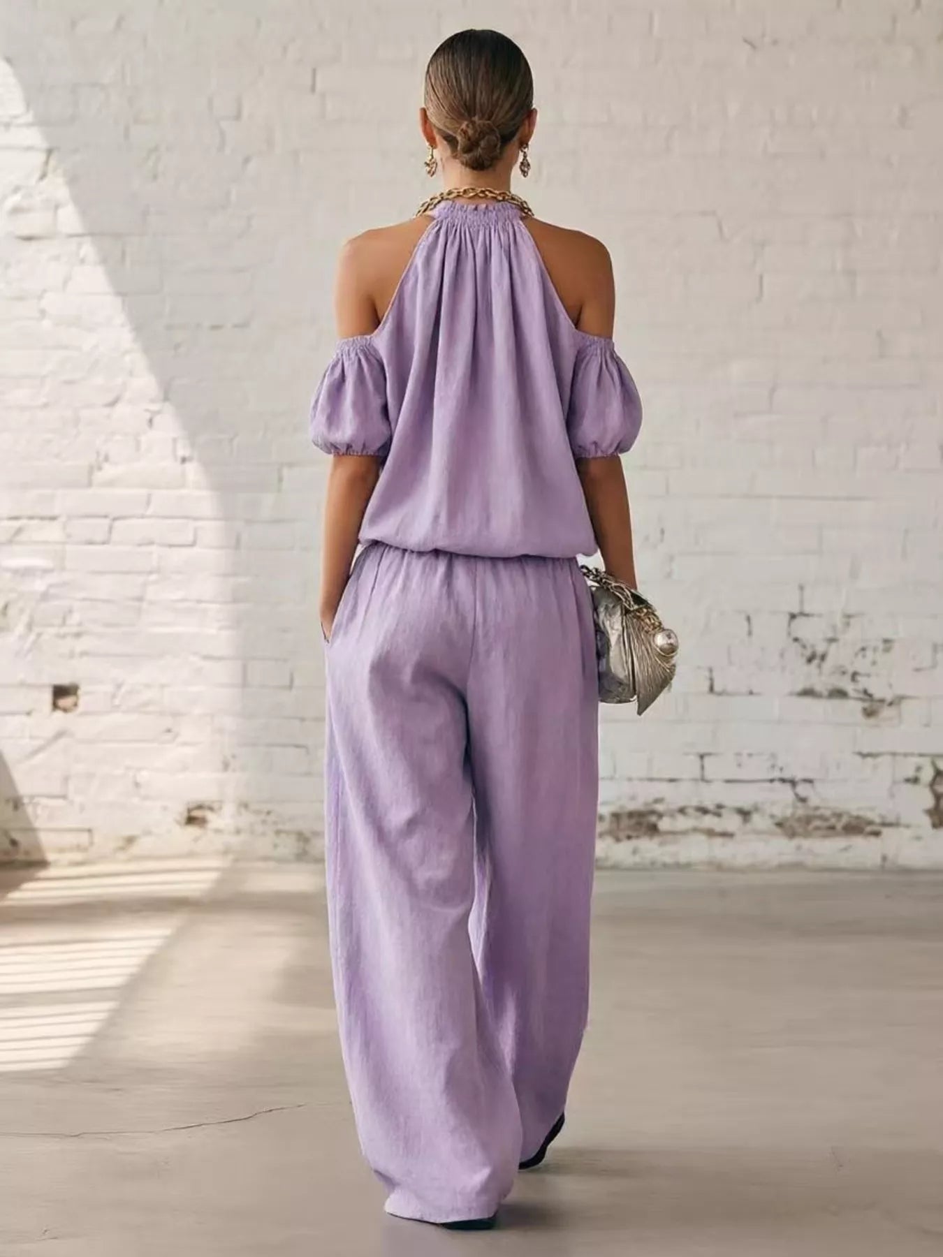 Trendsi Full Size Cold-Shoulder Top and Wide-Leg Pant Set Plus Size -