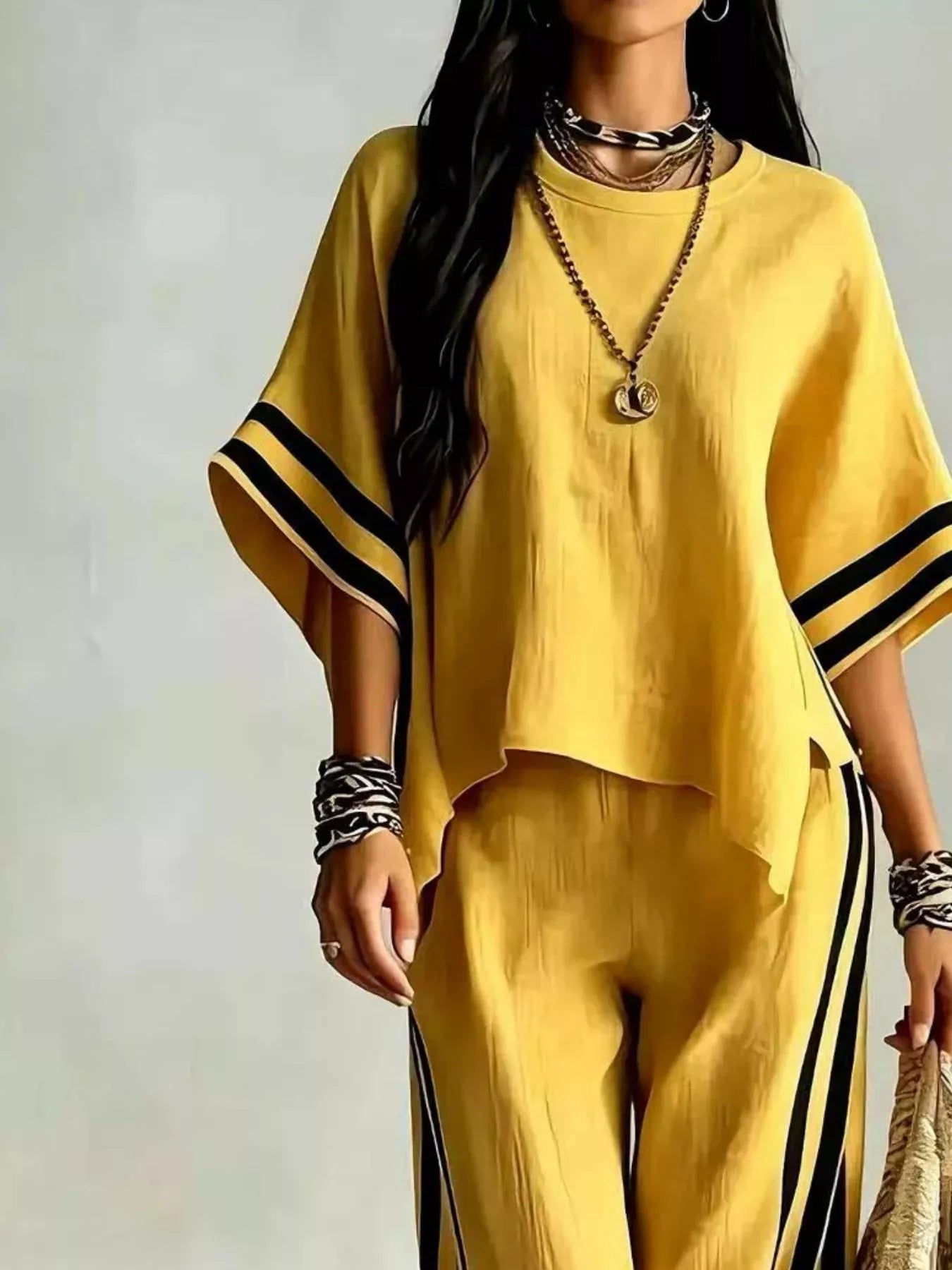 Trendsi Full Size Striped 3/4 Sleeve Top and Pants Set Plus Size -
