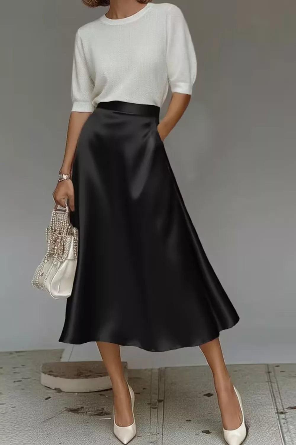 Trendsi Satin A-Line Midi Skirt -