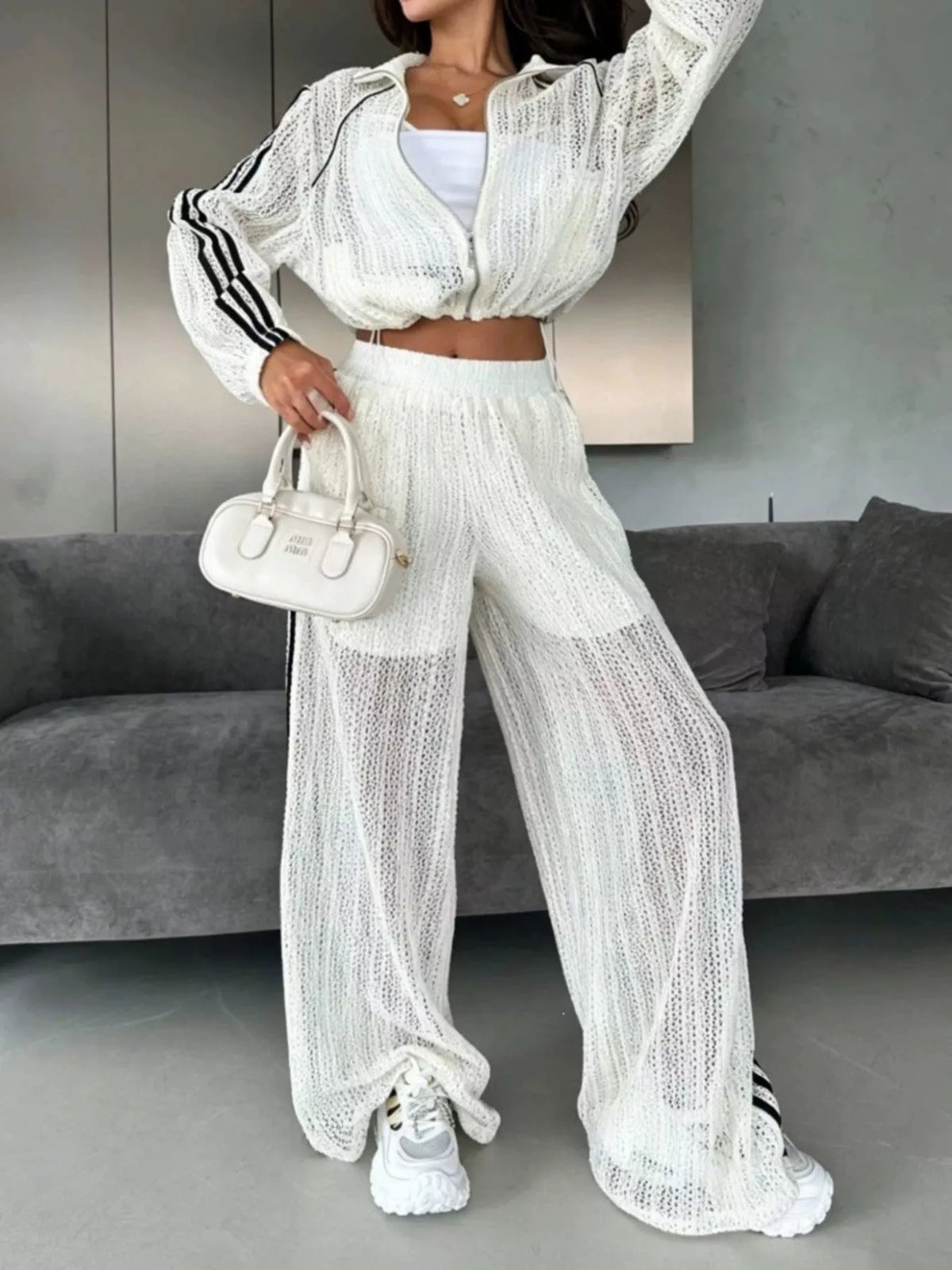 Trendsi Side Stripes Zip Up Top and Pants Set -