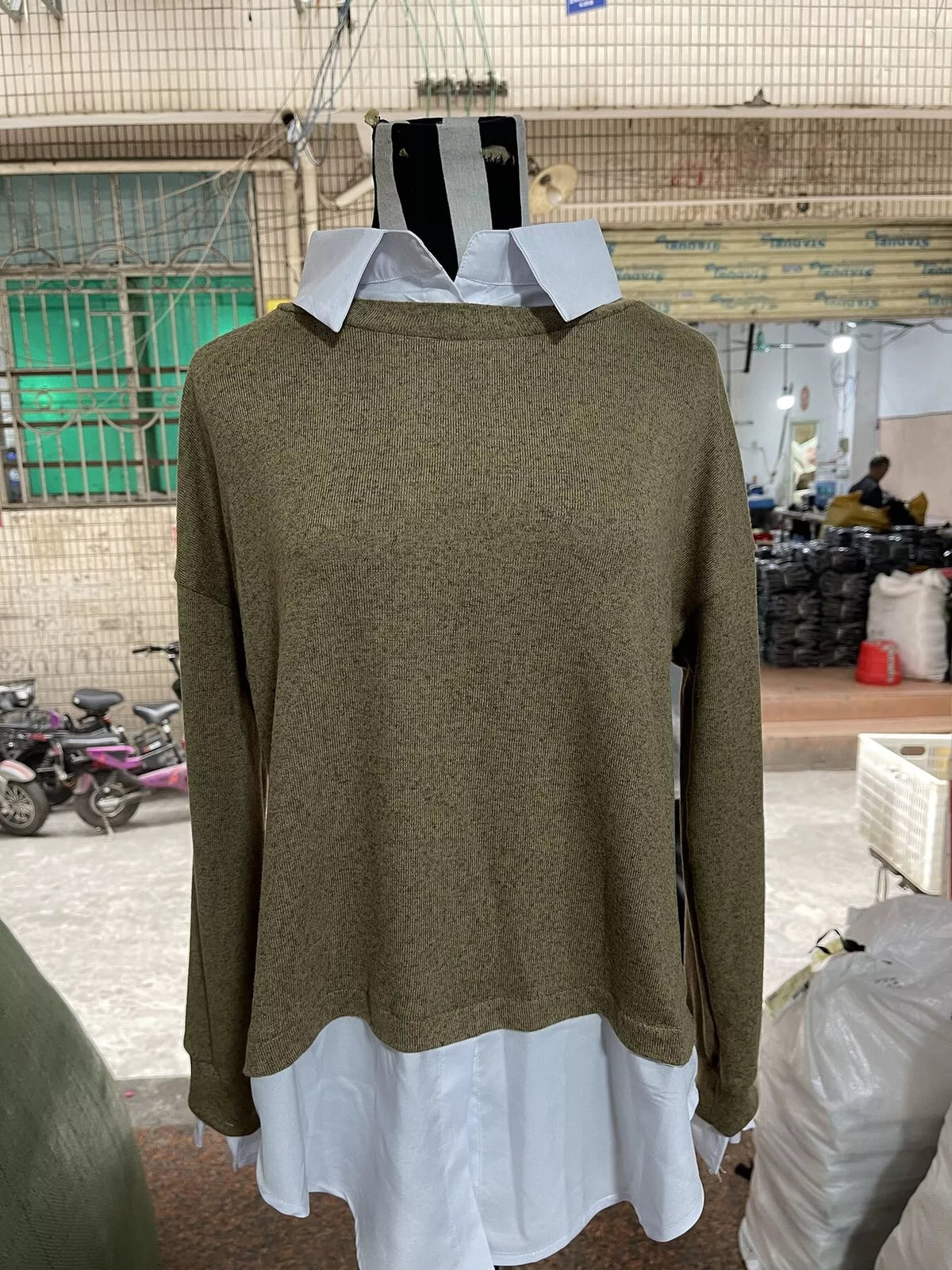 Taupe Round Neck Long Sleeve Sweater back view