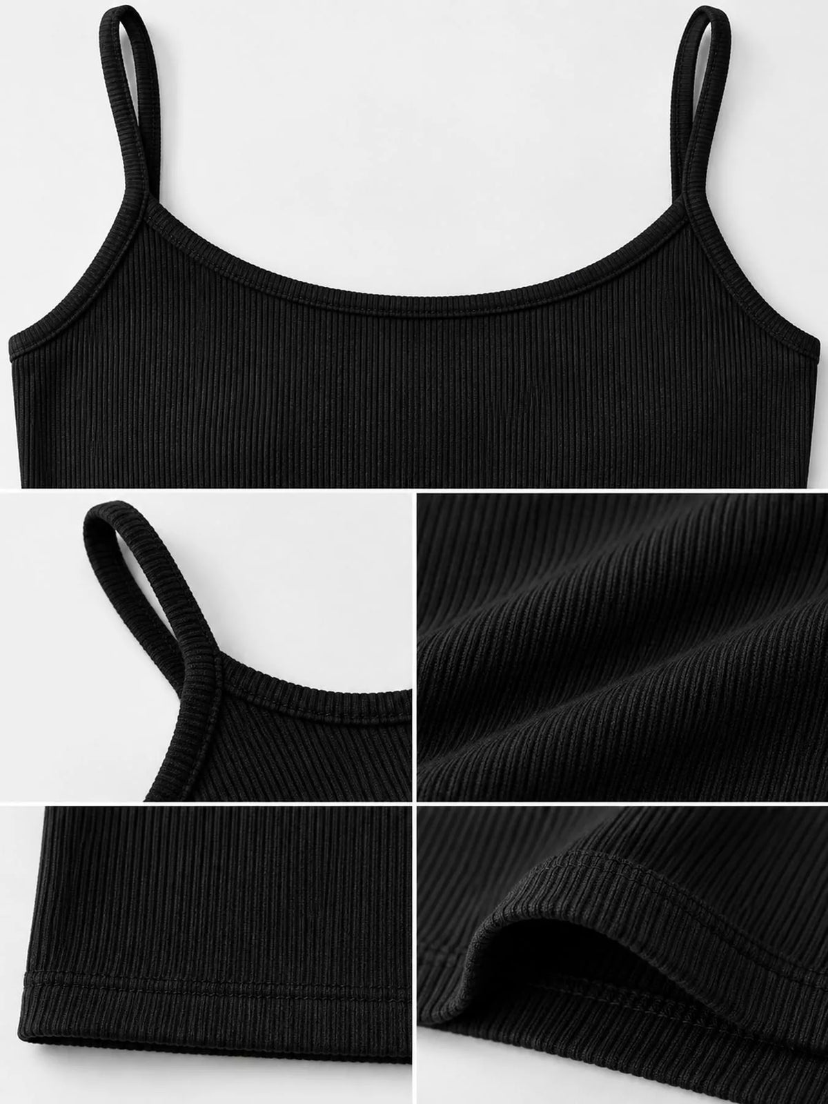 Slim-Fit Ribbed Square Neck Cami Top — garment construction details