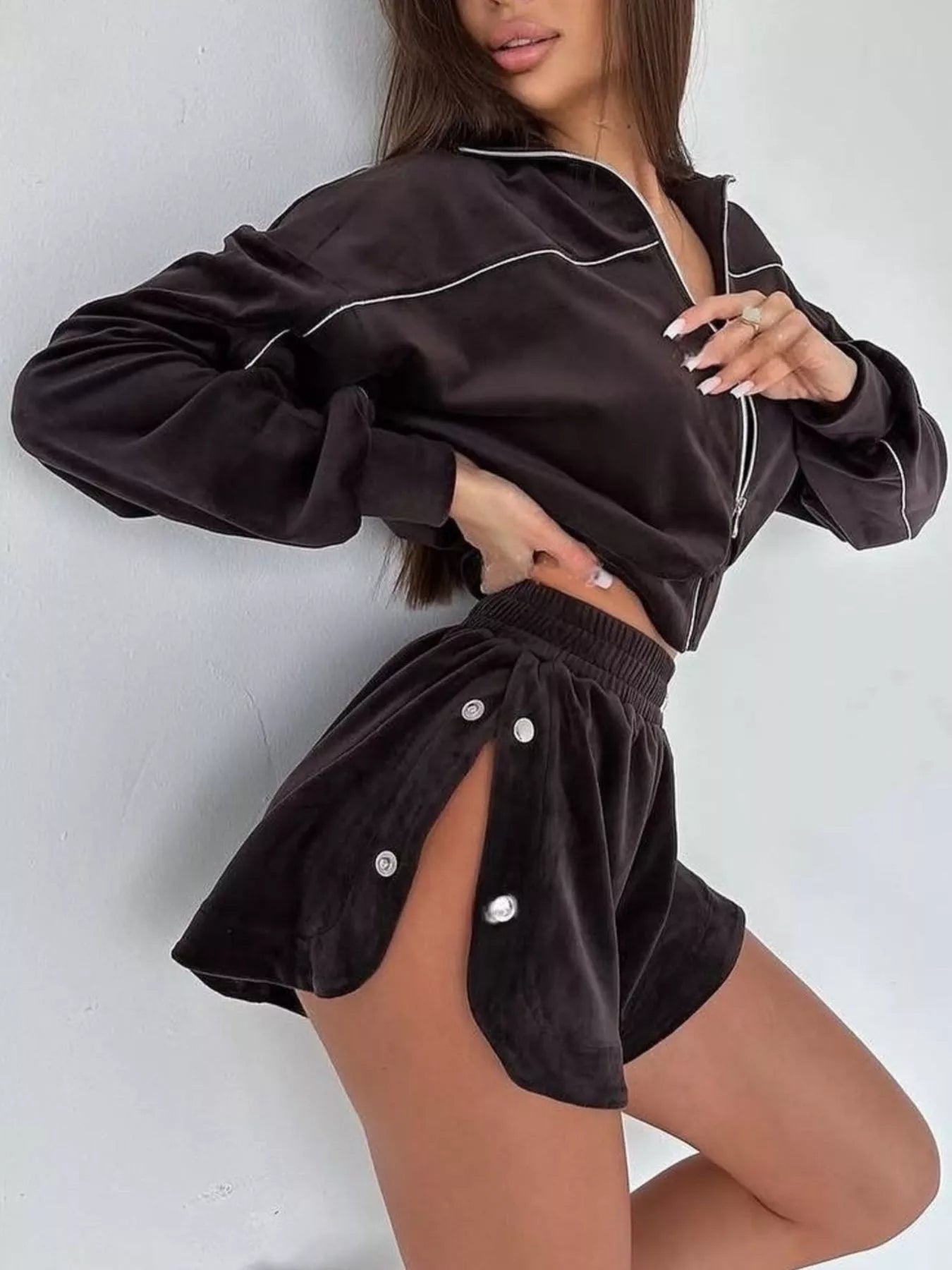 Trendsi Zip-Up Outerwear and Shorts Set -
