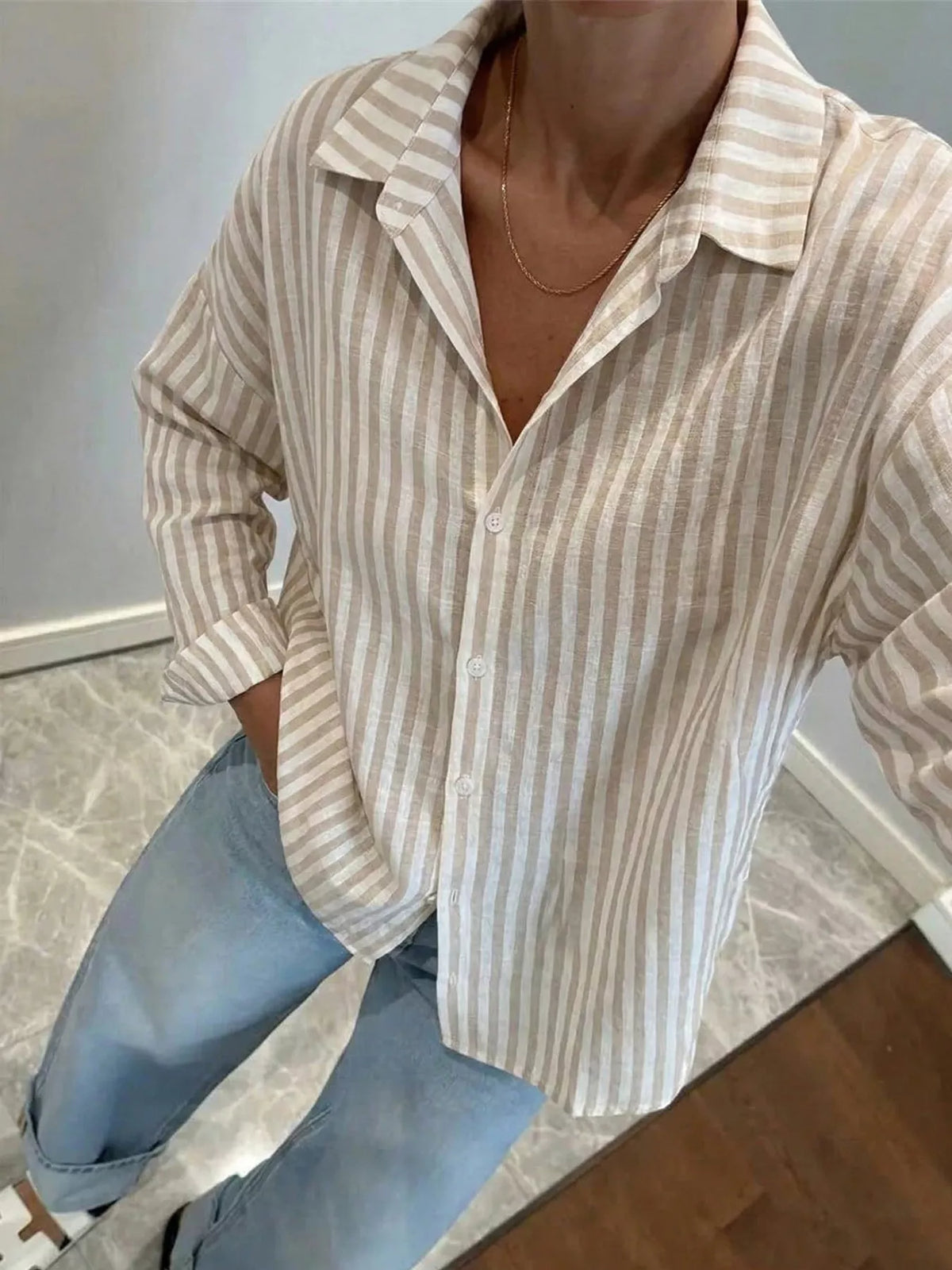 Striped Button-Down Long Sleeve Shirt, front view