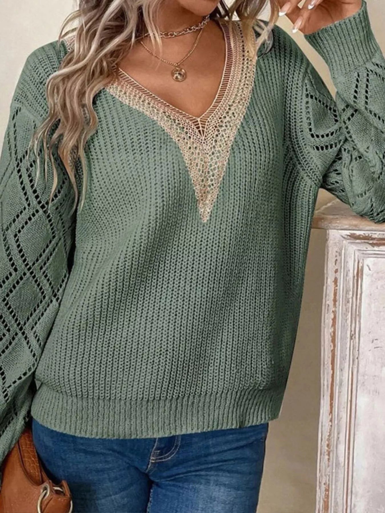 Trendsi Openwork V-Neck Sweater -
