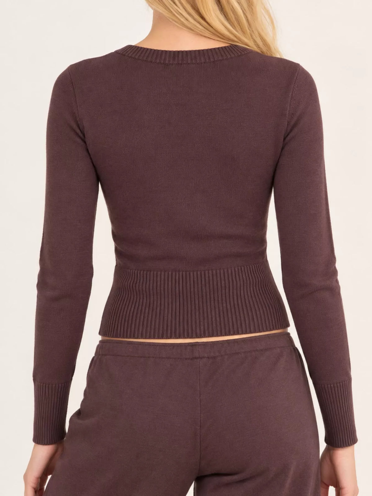 Slim-fit Ribbed Knit Button-Down Cardigan, back view