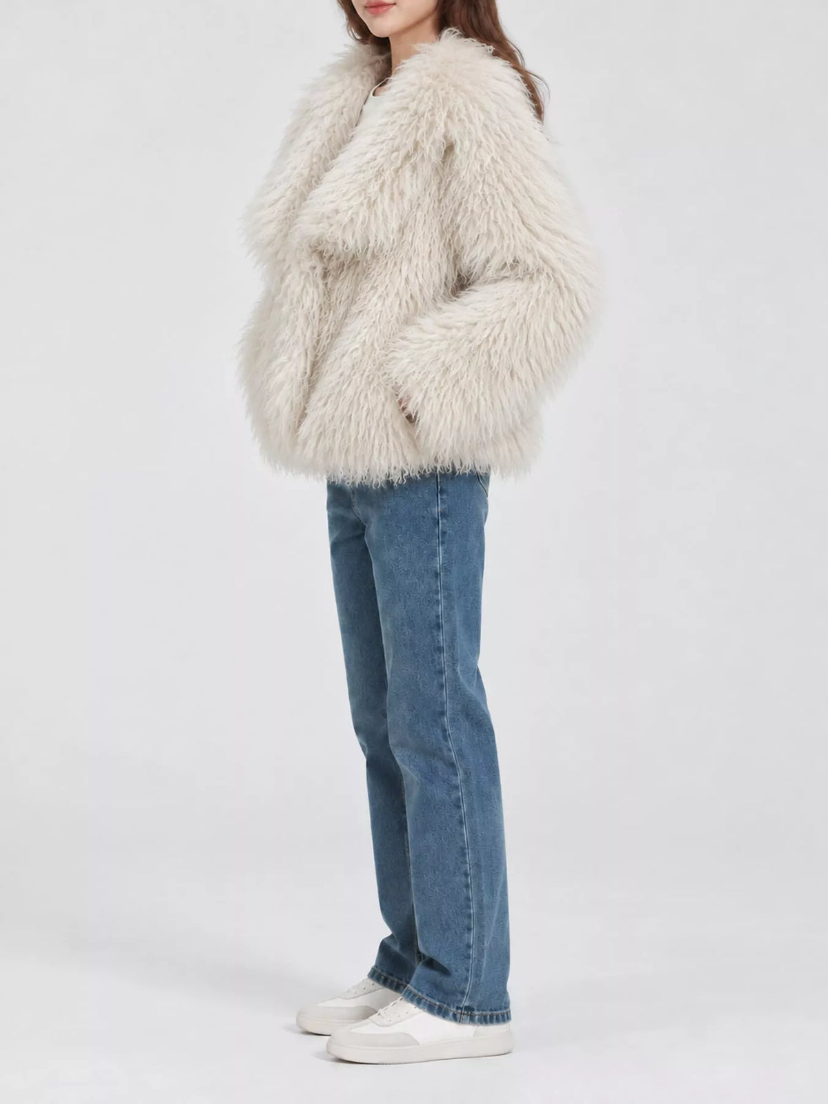 Collared long sleeve jacket, side view