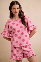 Trendsi BiBi Polka Dots Printed Ruffled Detail Top And Shorts Set - Shorts