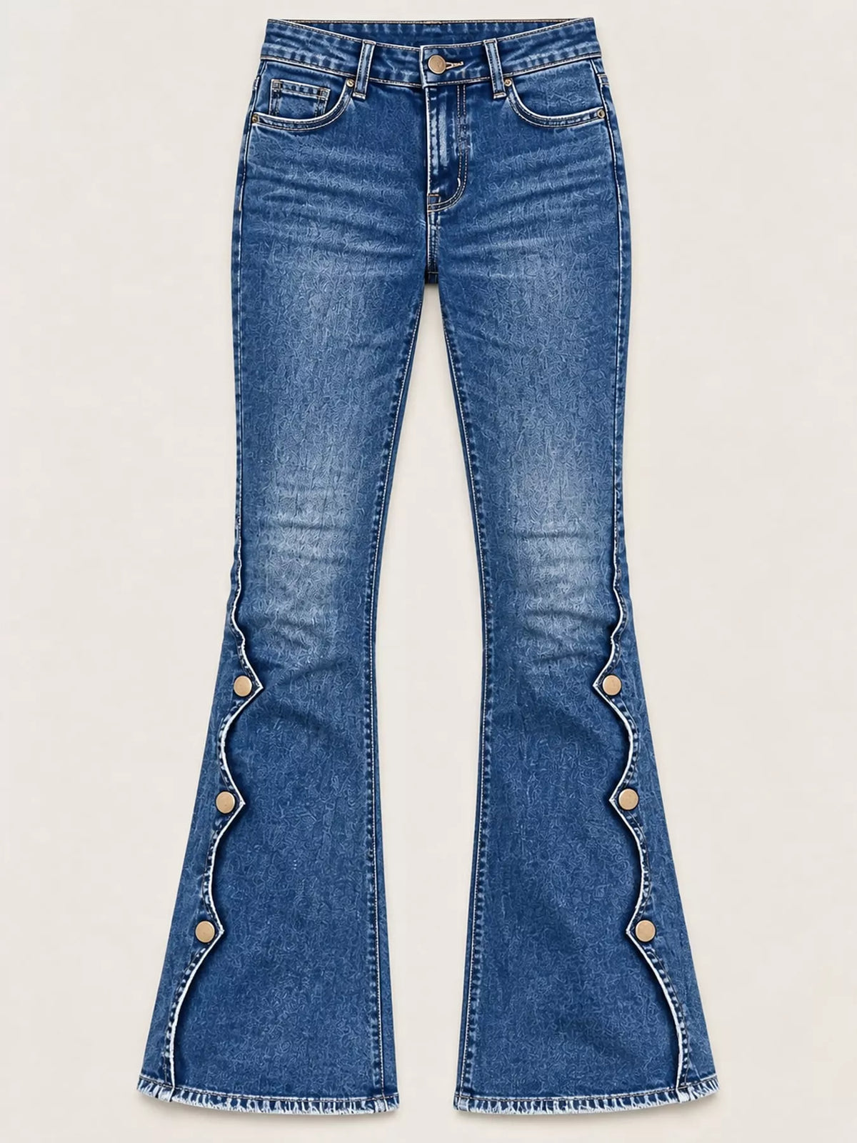 Button-Side Flare Jeans in dark blue, front view
