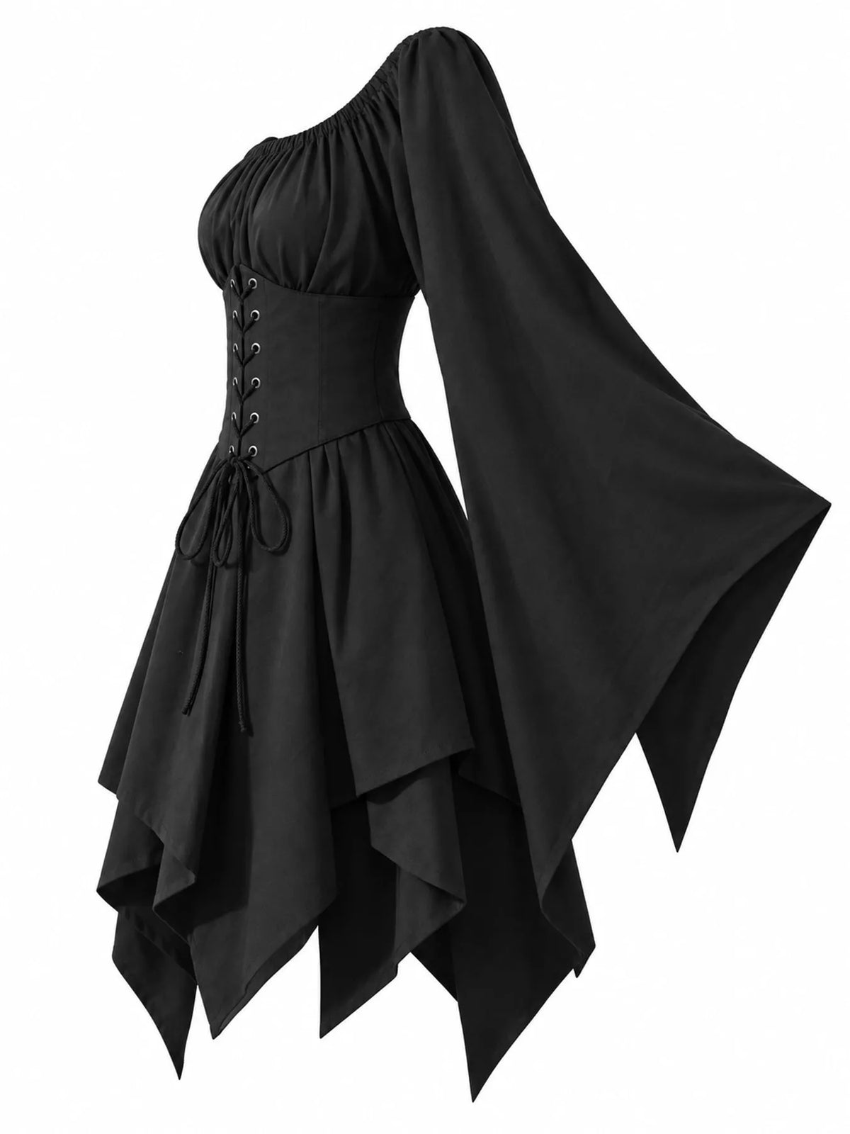 Lace-up asymmetric dress, black side