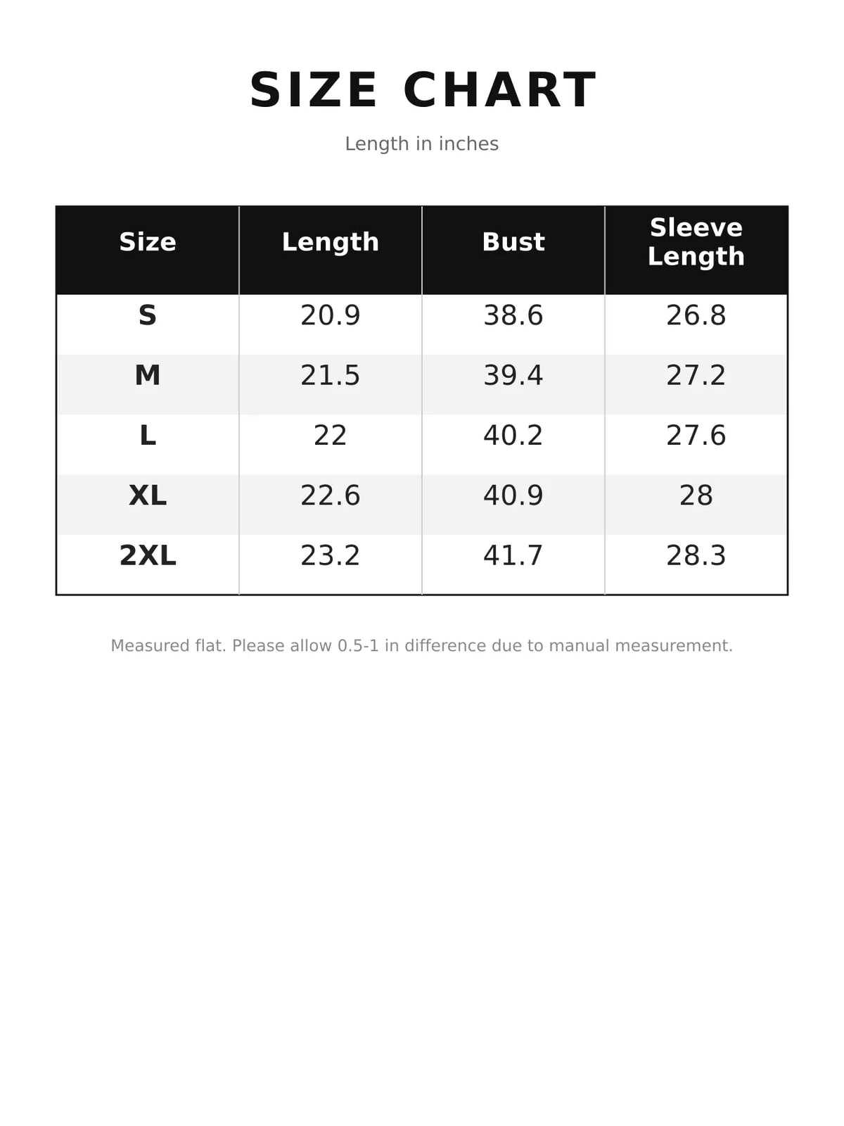 Size chart for women's double-breasted cropped trench coat