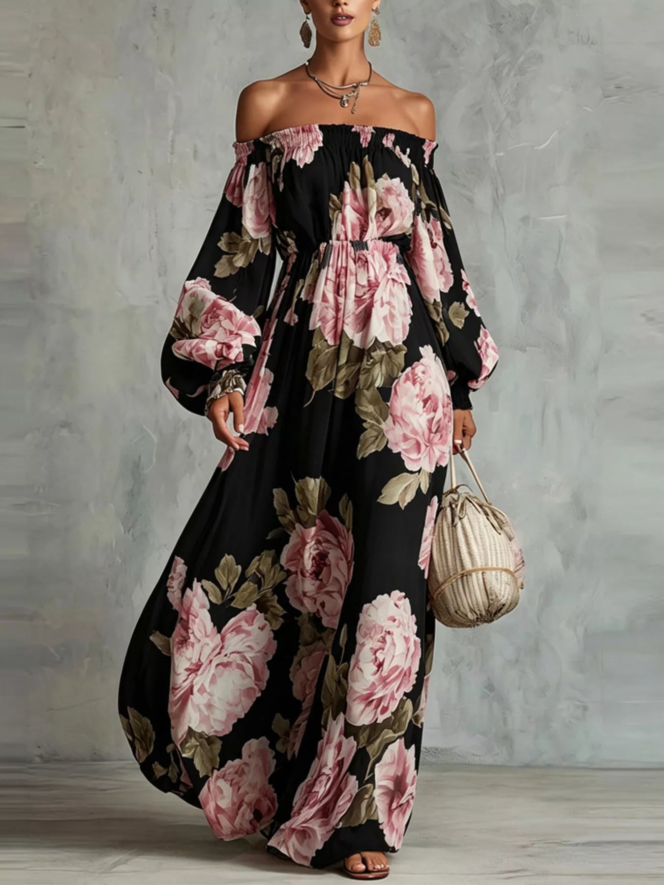 Trendsi Floral Off Shoulder Maxi Dress -