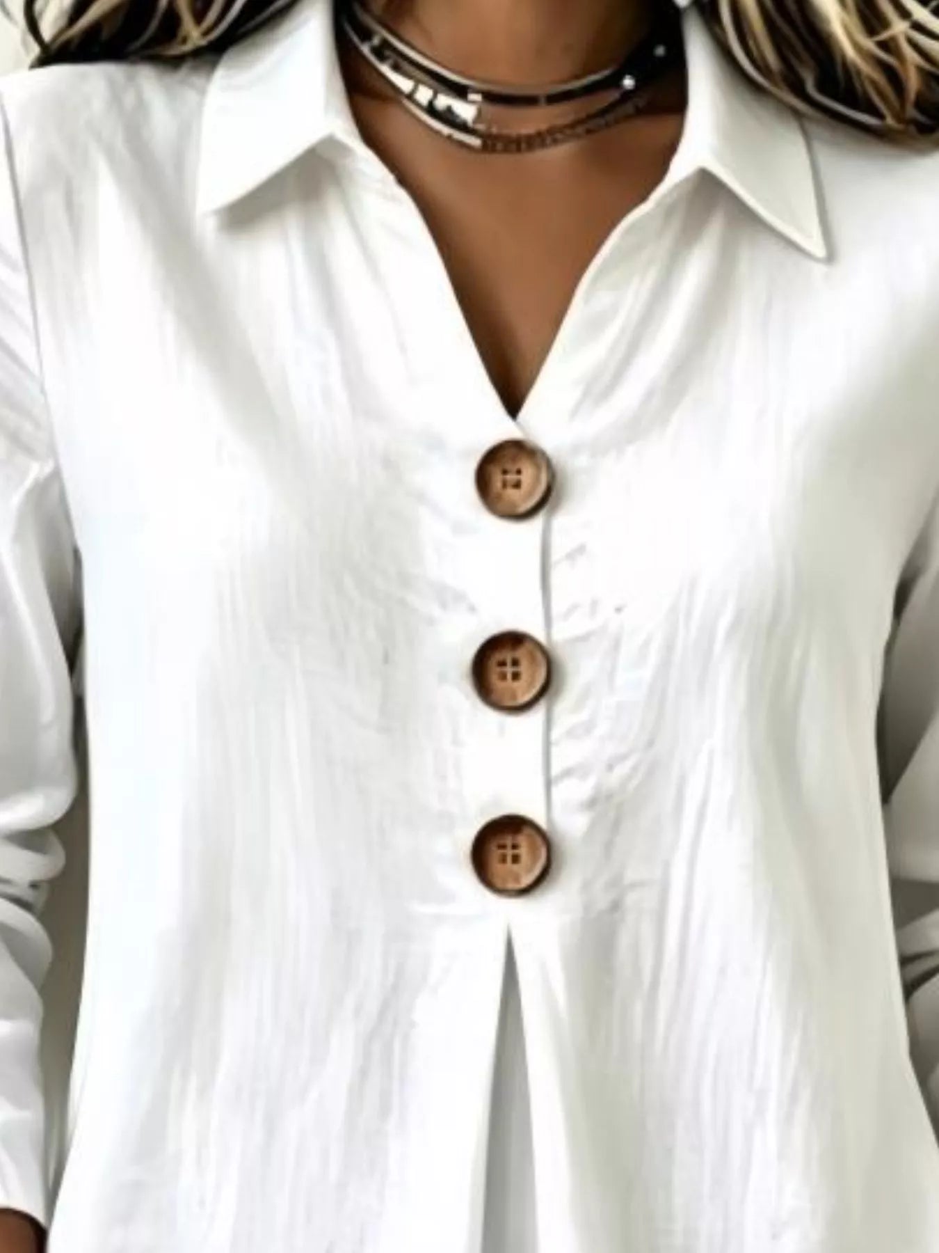 Trendsi Full Size Button Detail Long Sleeve Blouse Plus Size -