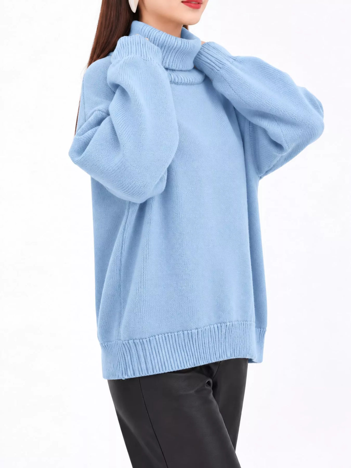 Oversized Turtleneck Drop Shoulder Sweater — front view