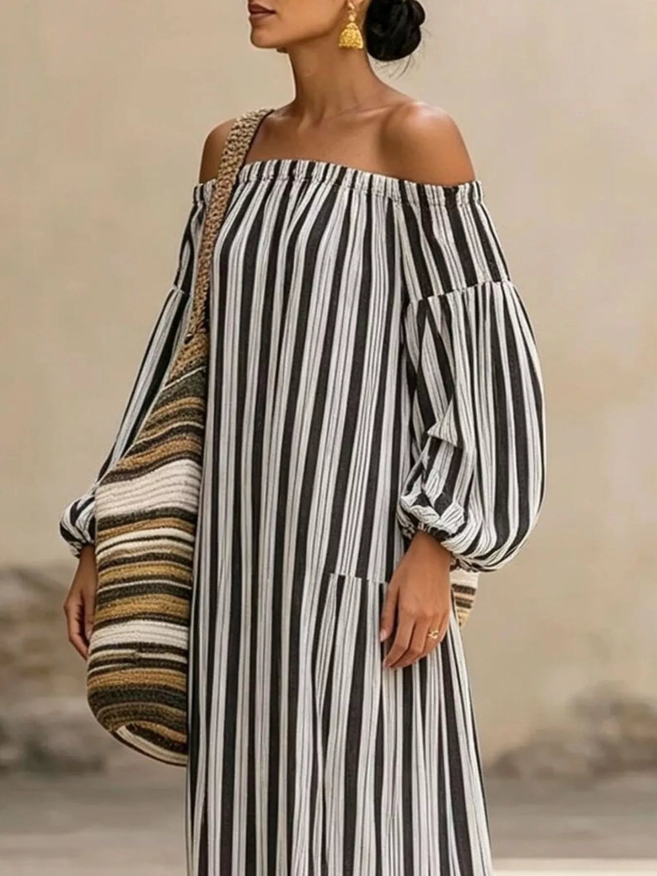 Trendsi Off-Shoulder Striped Maxi Dress -