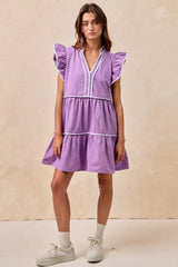 Trendsi BiBi Gameday Theme Contrast Binding Ruffled Dress -