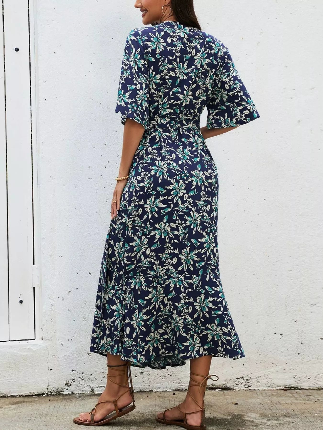 Trendsi Slit Printed Surplice Midi Dress -