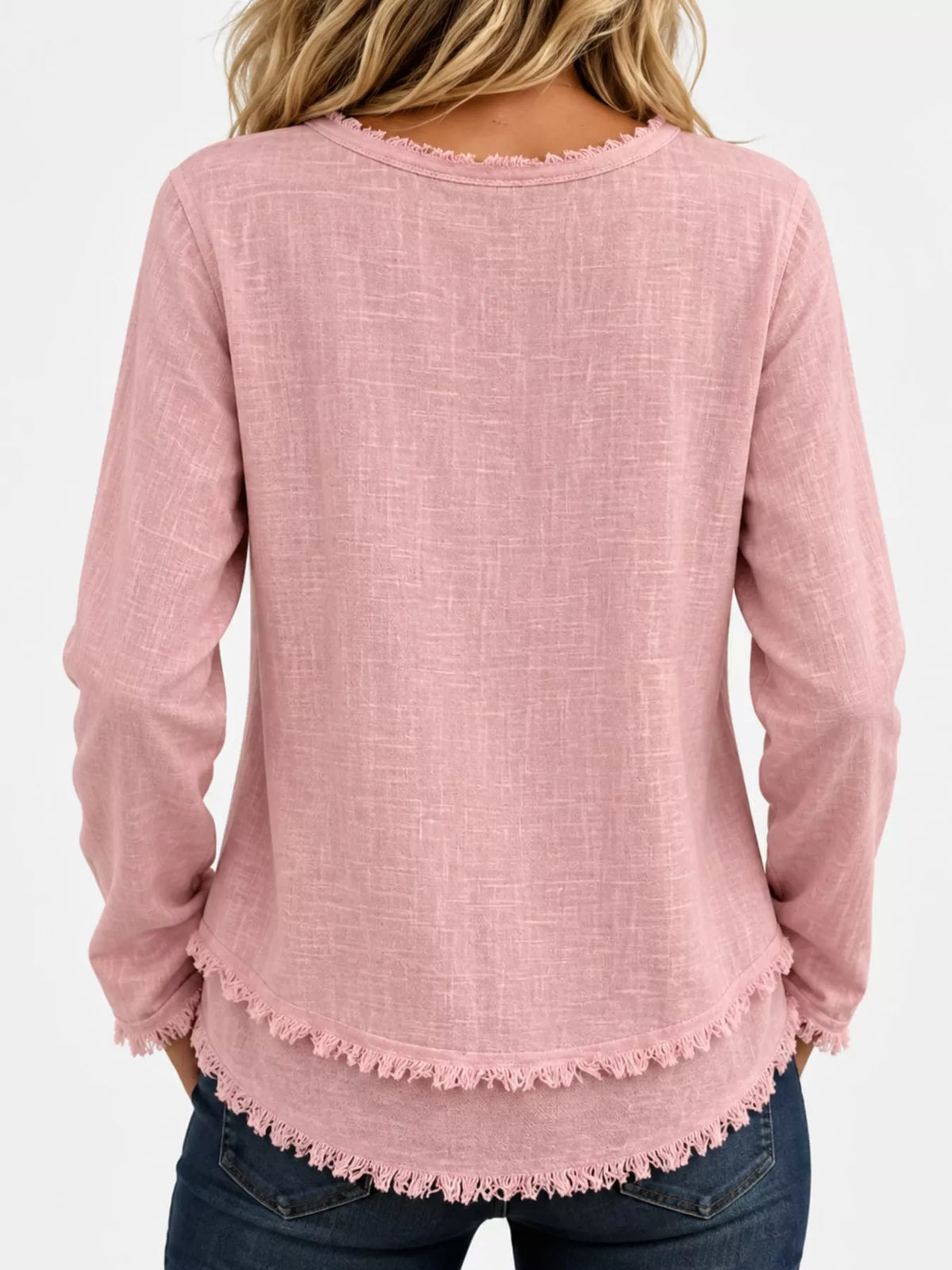 Frayed-hem blouse, pink back