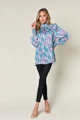 Trendsi Double Take Full Size Printed Smocked Long Sleeve Blouse -