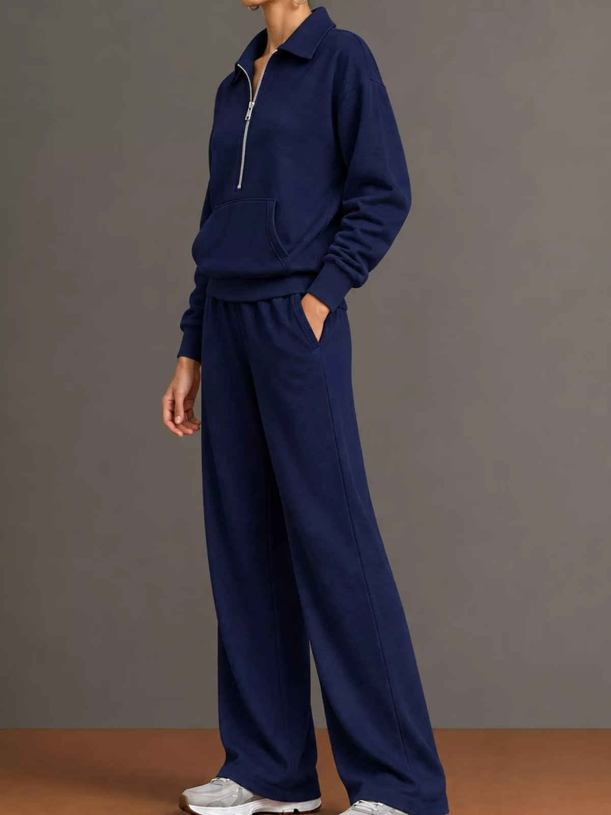 Collared long sleeve outfit set, side view