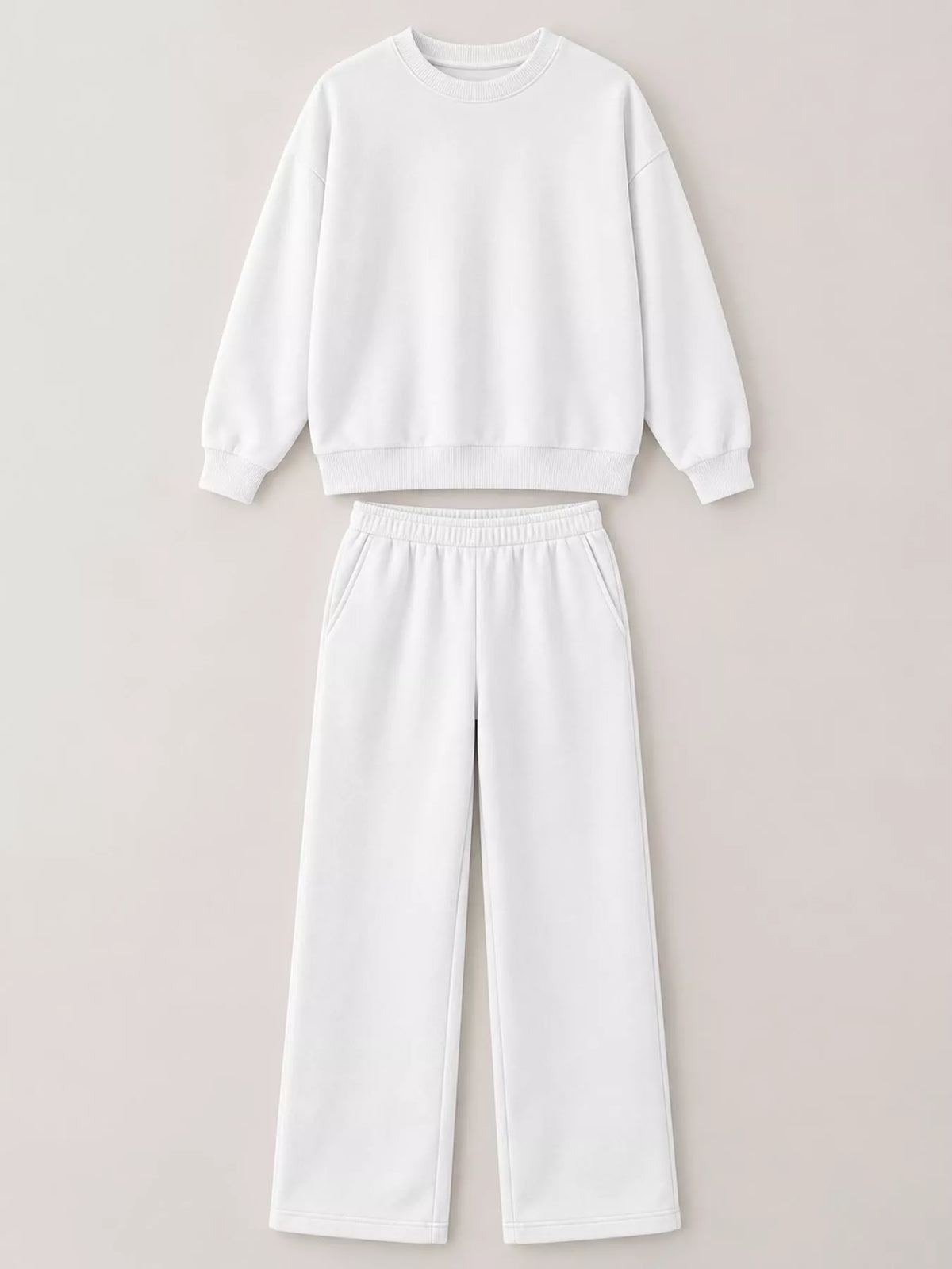 Crewneck Drop Shoulder Sweatshirt and Wide-Leg Pants Set — garment front