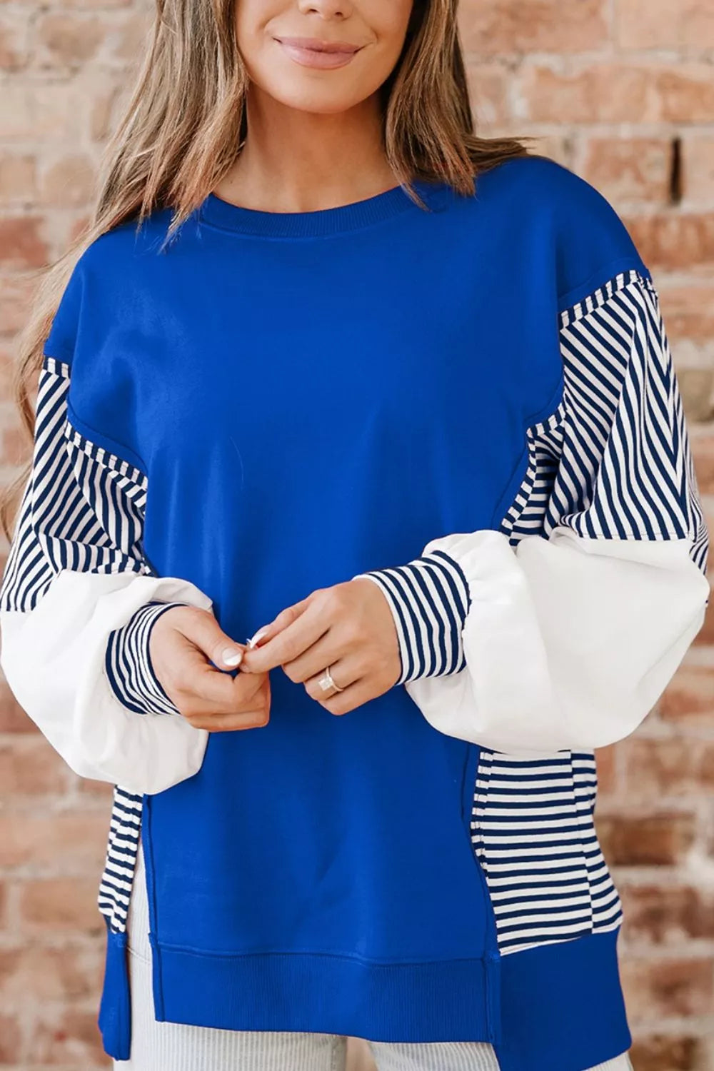 Trendsi Leopard and Striped Patchwork Sleeves Sweatshirt -