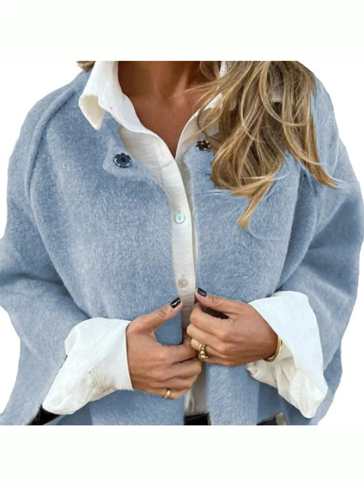 Fuzzy Texture Open-Front Cropped Jacket — construction details