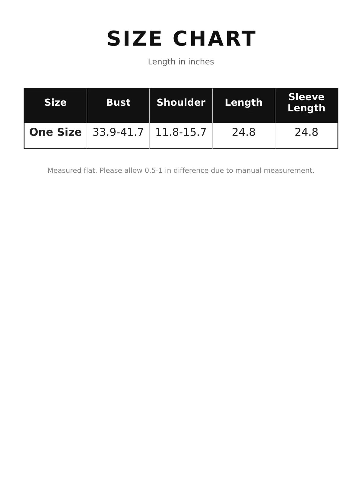 Size chart for sheer turtleneck mesh t-shirt