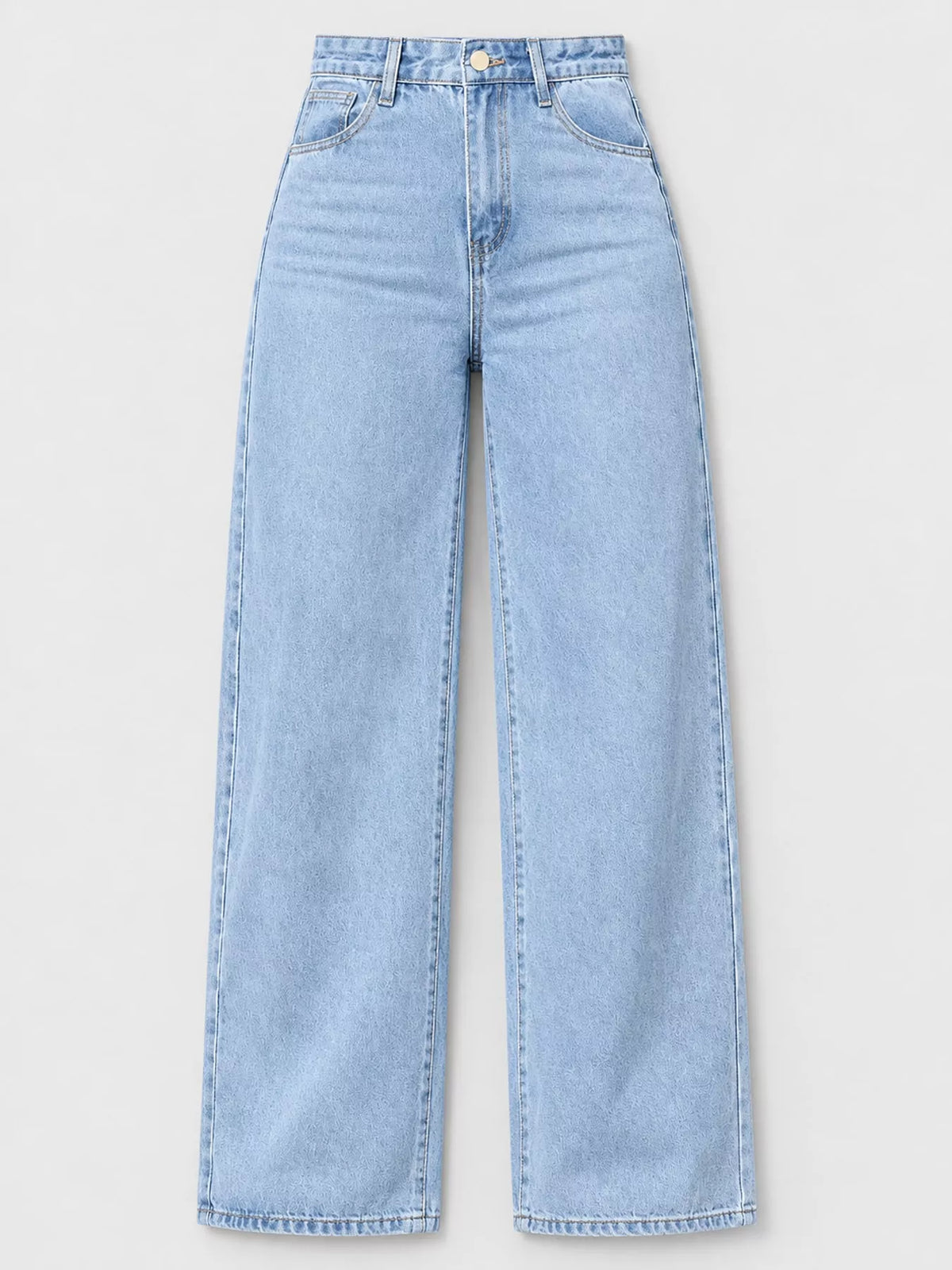Light blue high waisted wide leg jeans, front view