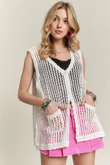 Trendsi ADORA Button Down Crochet Vest Top -
