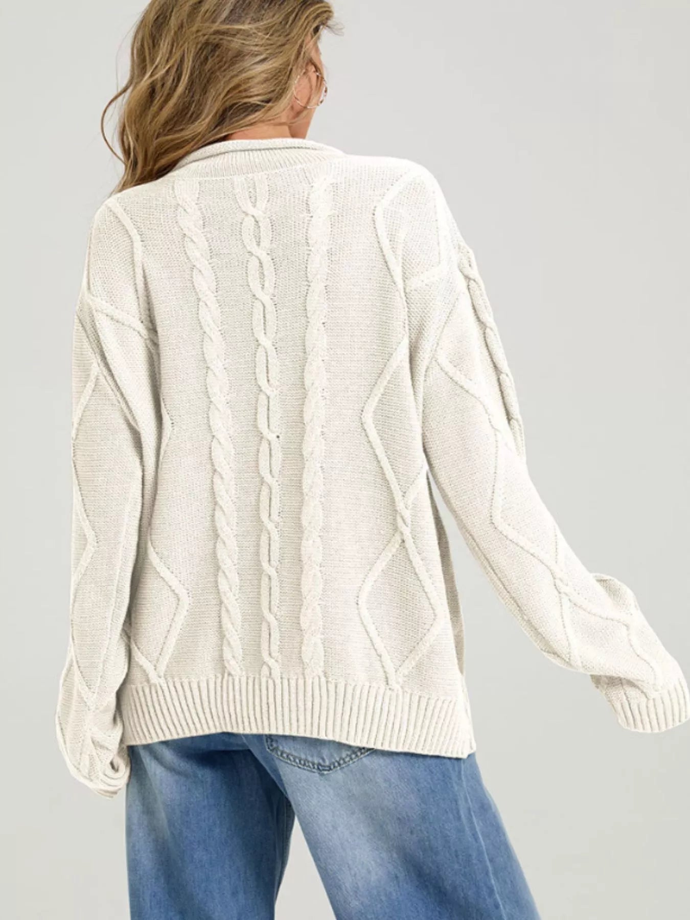 Trendsi Cable Knit Ribbed Hem Sweater -