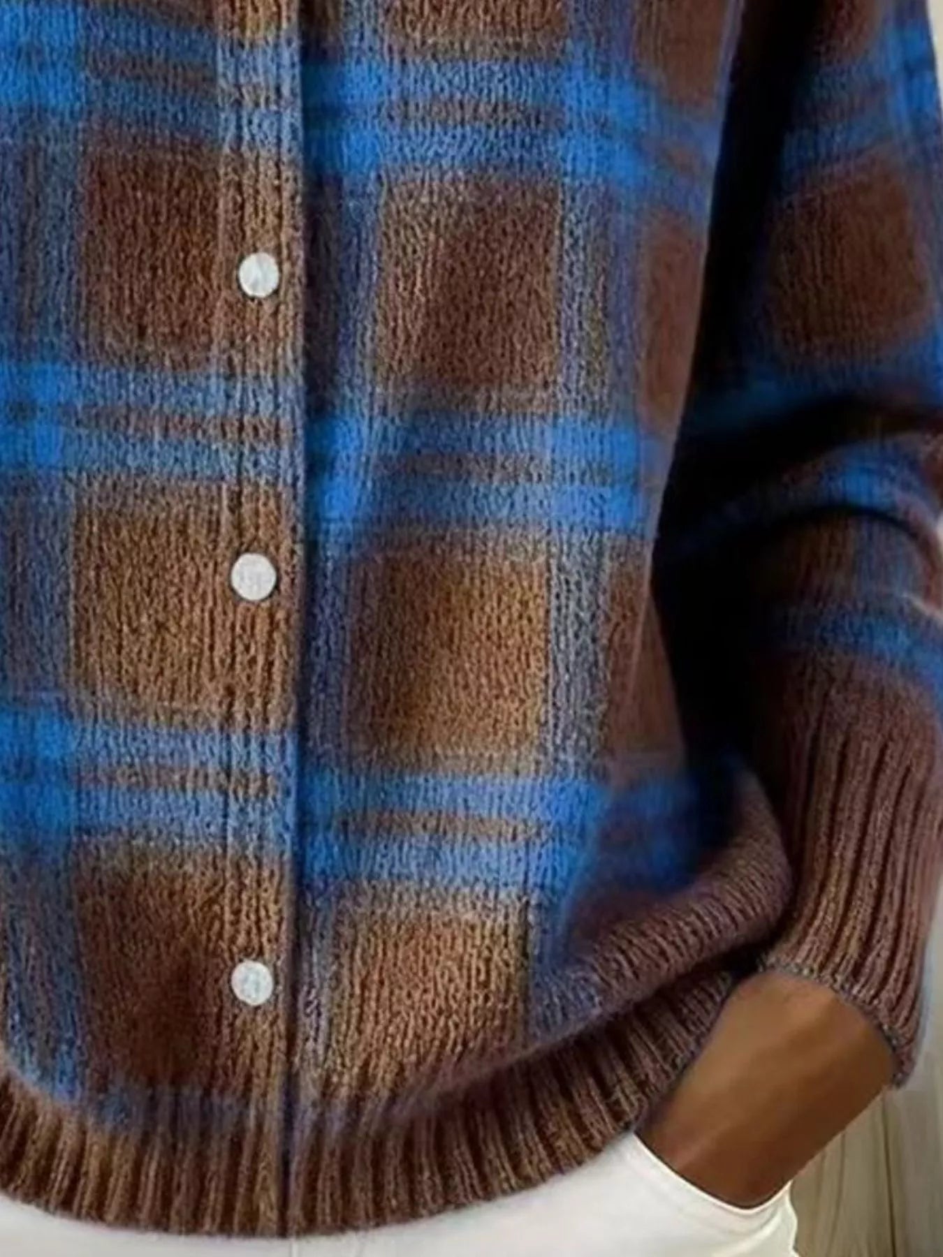 Trendsi Full Size Plaid Button-Down Knit Cardigan Plus Size -