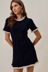 Trendsi SO ME Contrast Ruffled Sweater Knit Mini Dress -