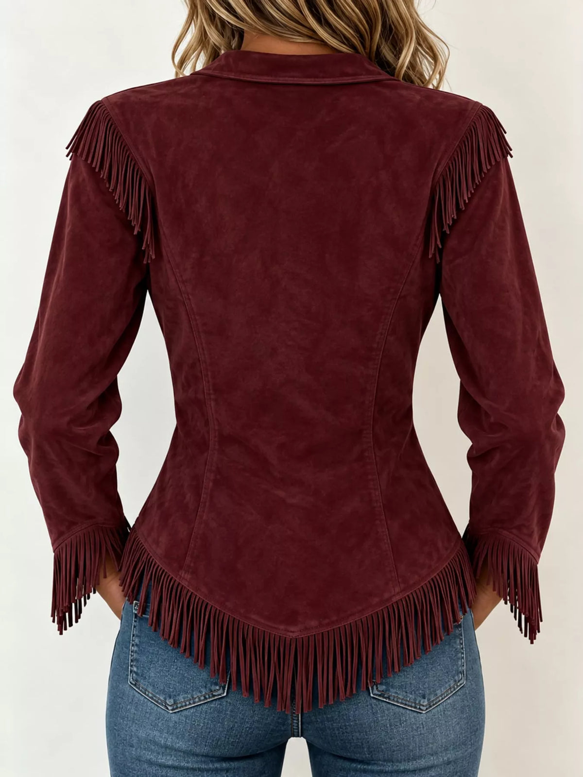 Fringe-detail shirt, burgundy back