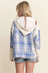 Trendsi ADORA Button Down Plaid Hoodie Shacket -