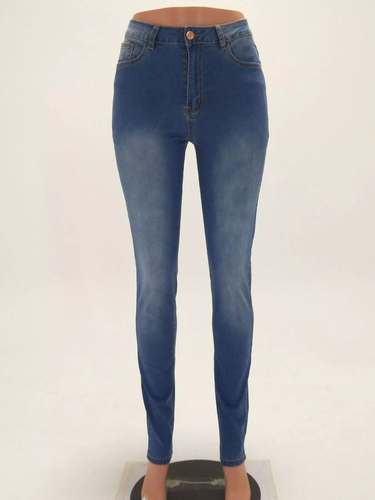 High-Waisted Skinny Jeans in blue, dress form front view