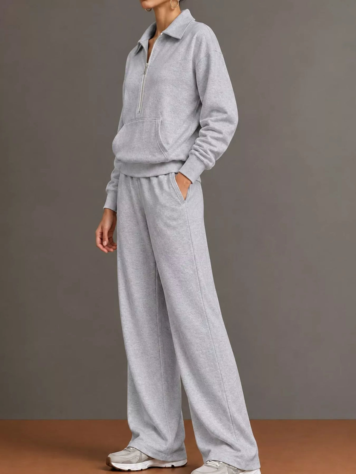 Collared long sleeve outfit set, side view