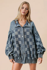 Trendsi Double Take Checkered Button Up Denim Jacket -