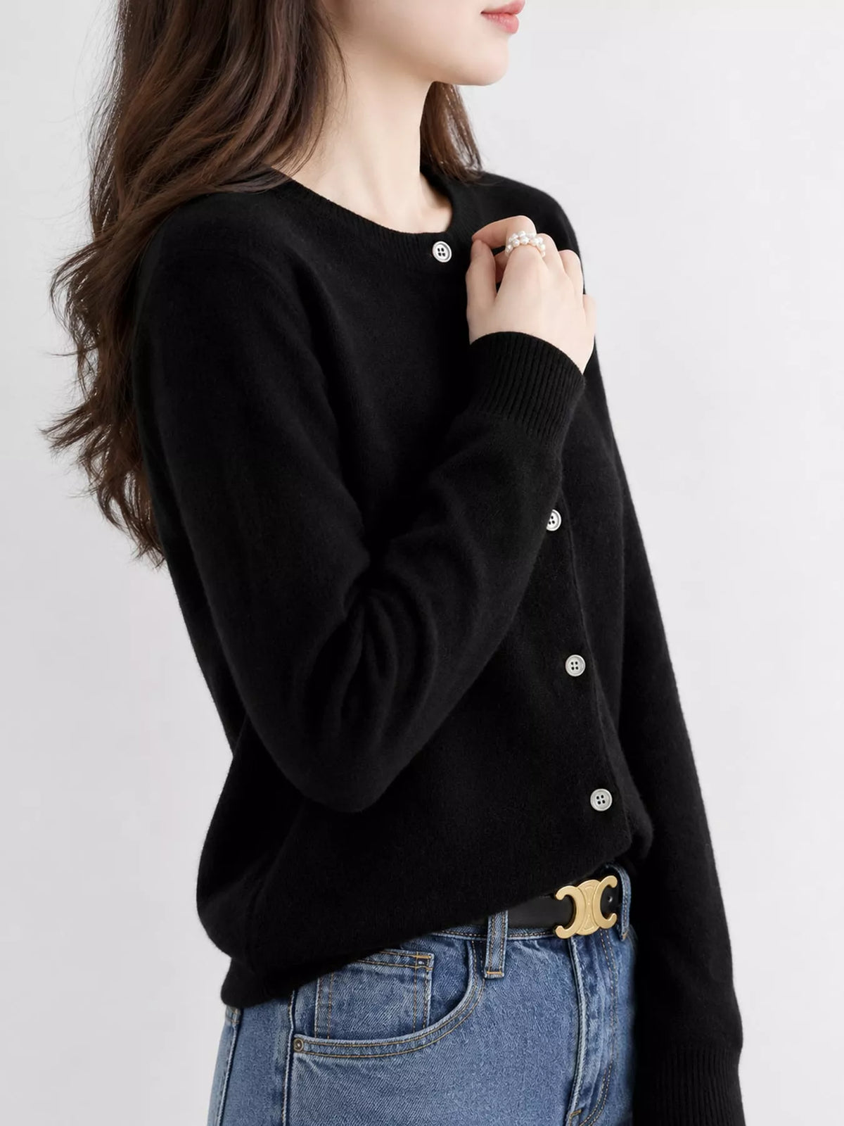Button-down cardigan, black side