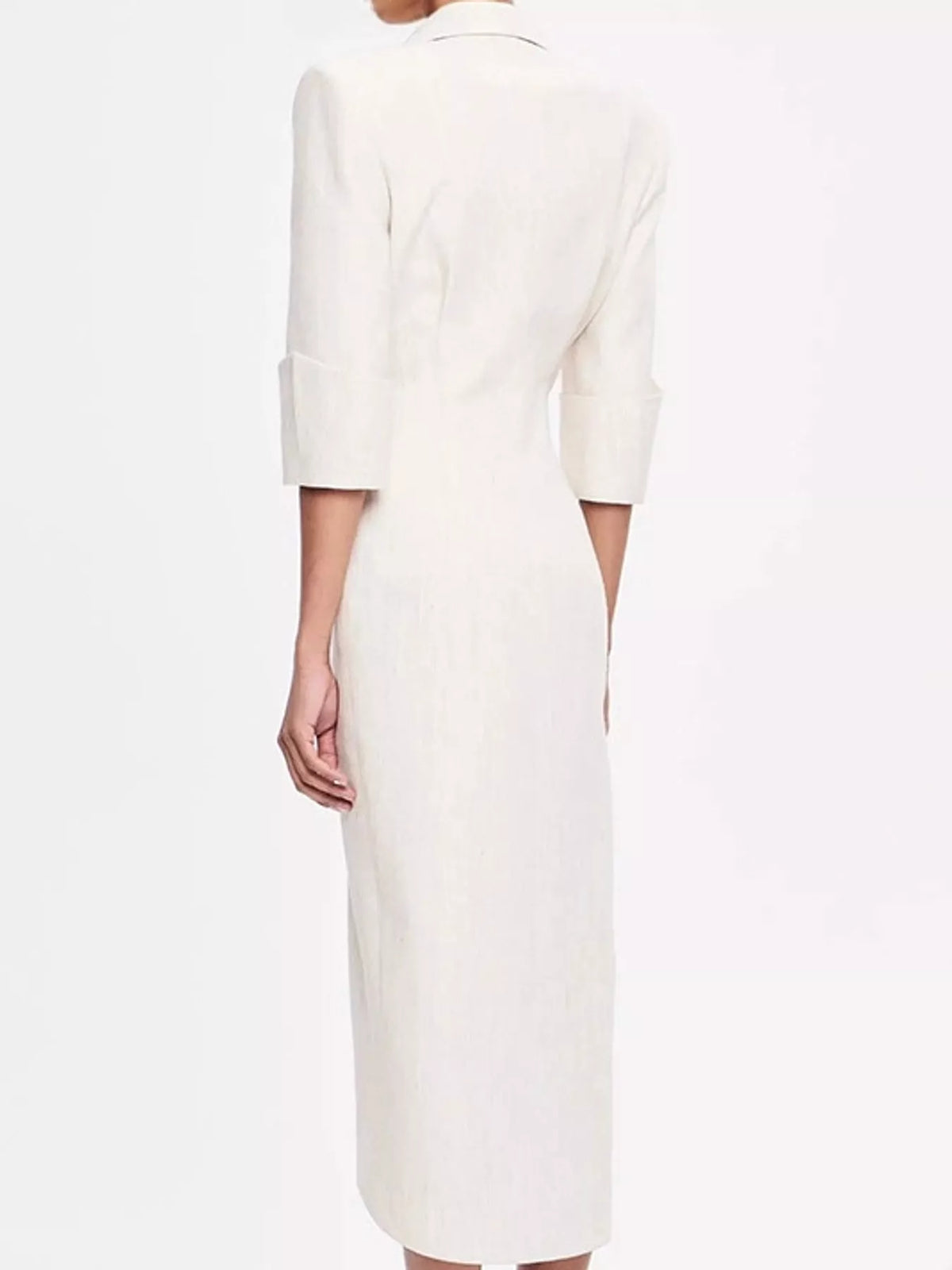 Asymmetric Button-Down Midi Coat, back view in white