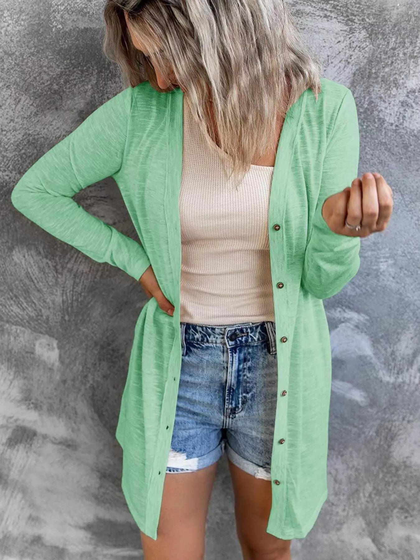 Trendsi Full Size Lightweight Button-Up Cardigan Plus Size - Shirts