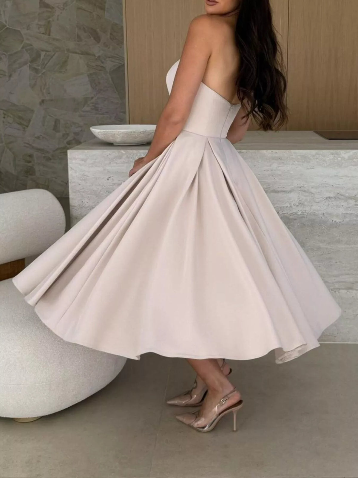 Trendsi Strapless Ruched A-Line Midi Dress -