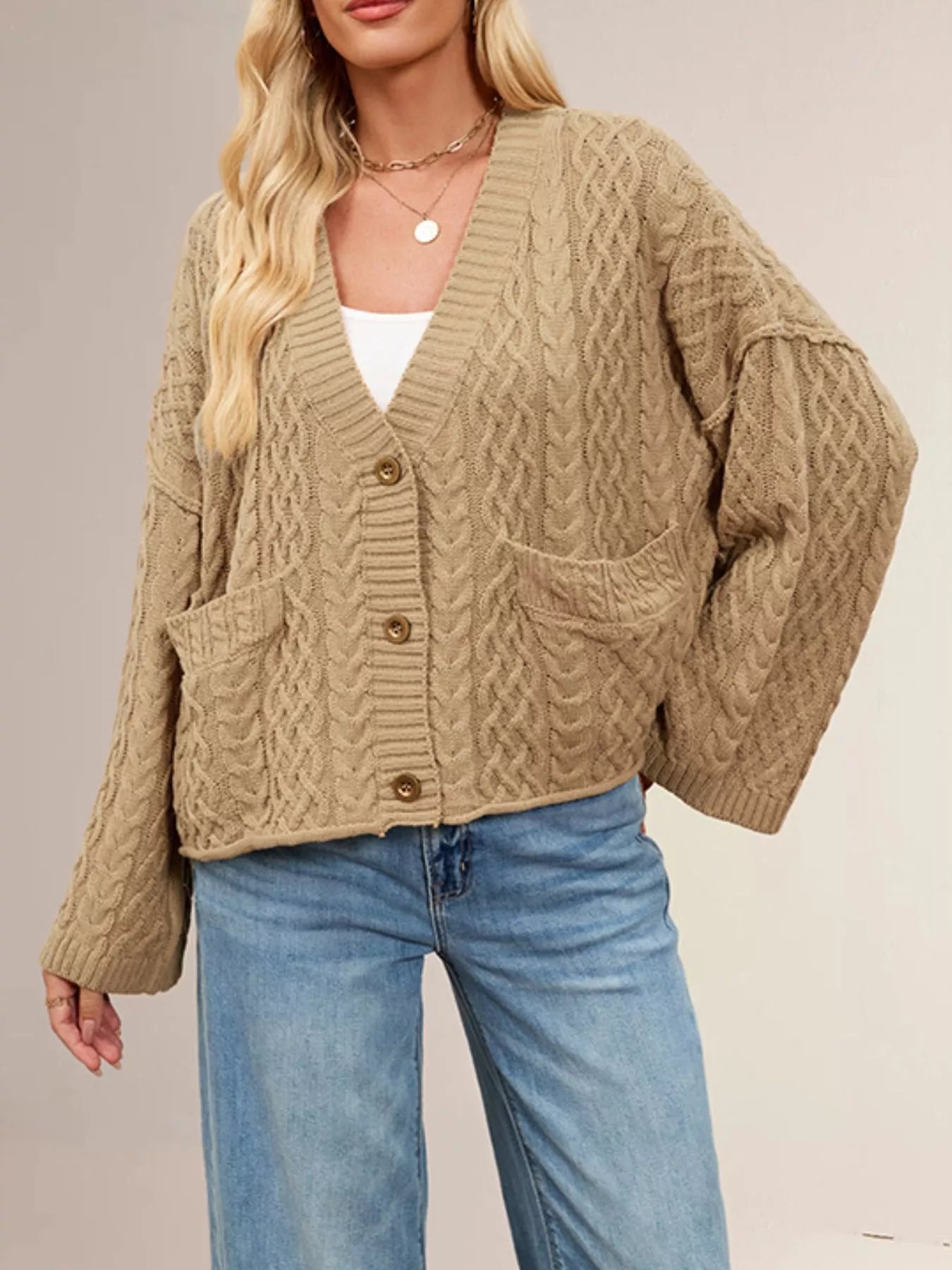 Trendsi Cozy Cable Knit Cardigan with Pockets -