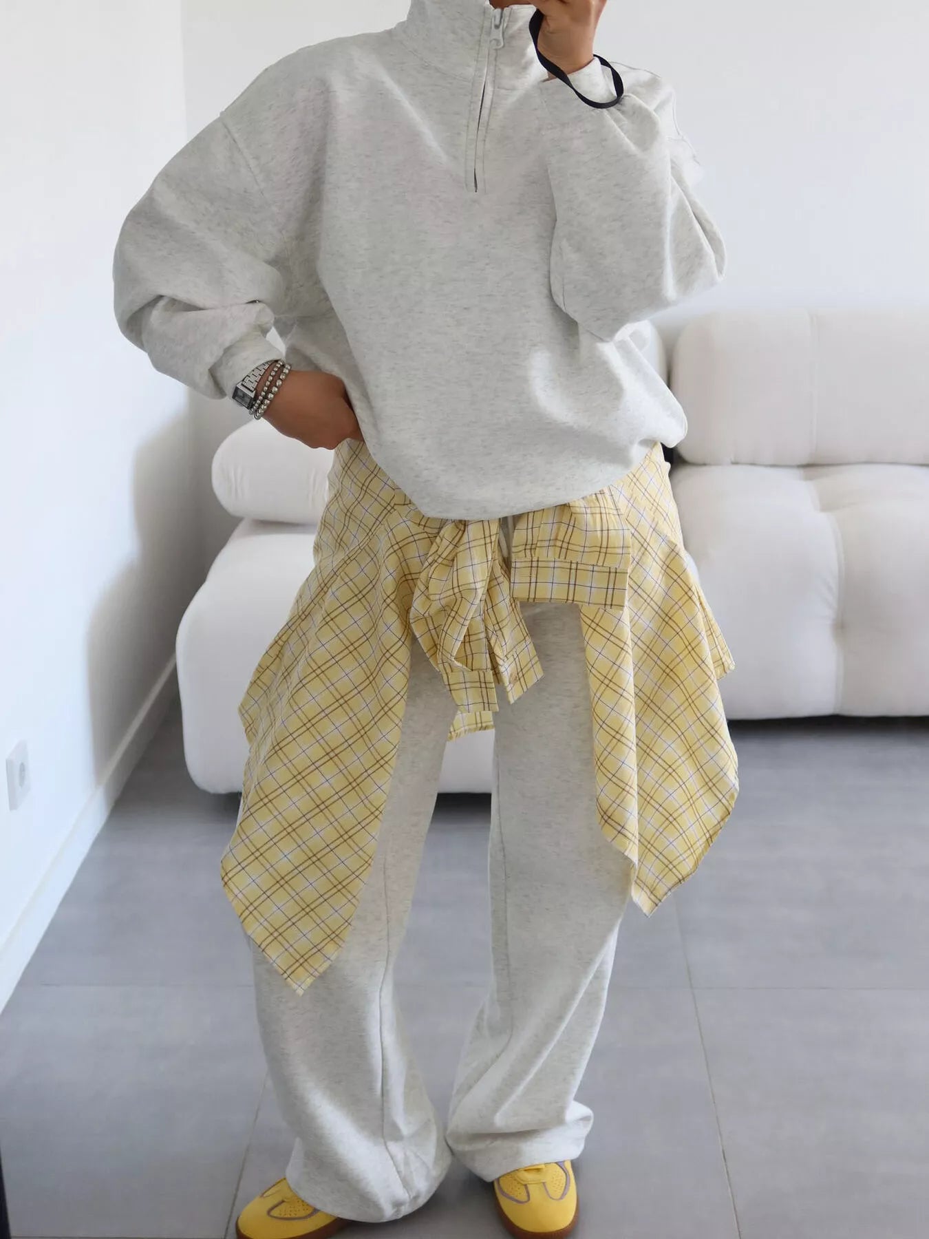Trendsi Quarter-Zip Top and Wide-Leg Sweatpants Set -