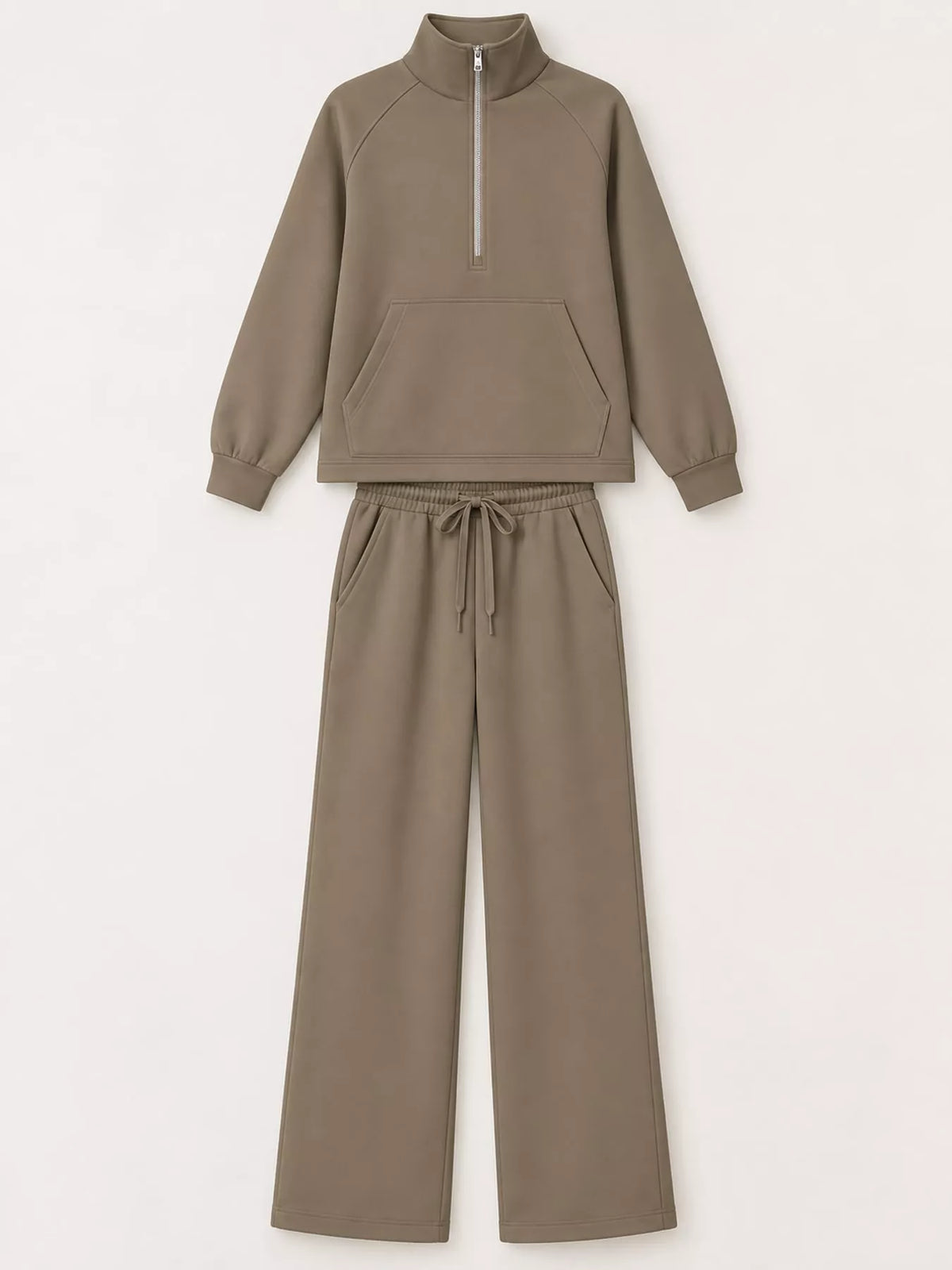Half-zip top and pants set, taupe flat set